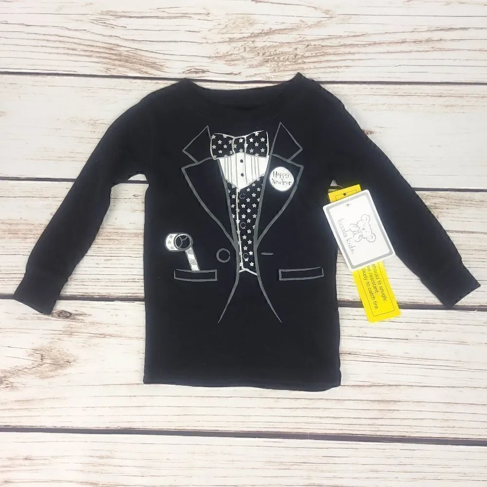 Koala Kids Baby Black Tuxedo New Year Pajama Top Size 18 Mo